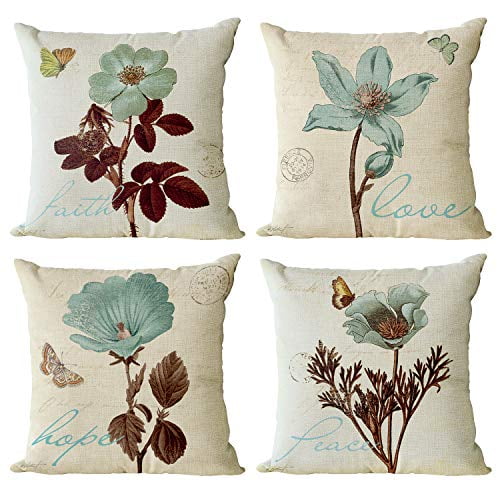Flower Pttern Pillow Case Home Decor Cotton Linen Sofa Car Throw Cushion Cover